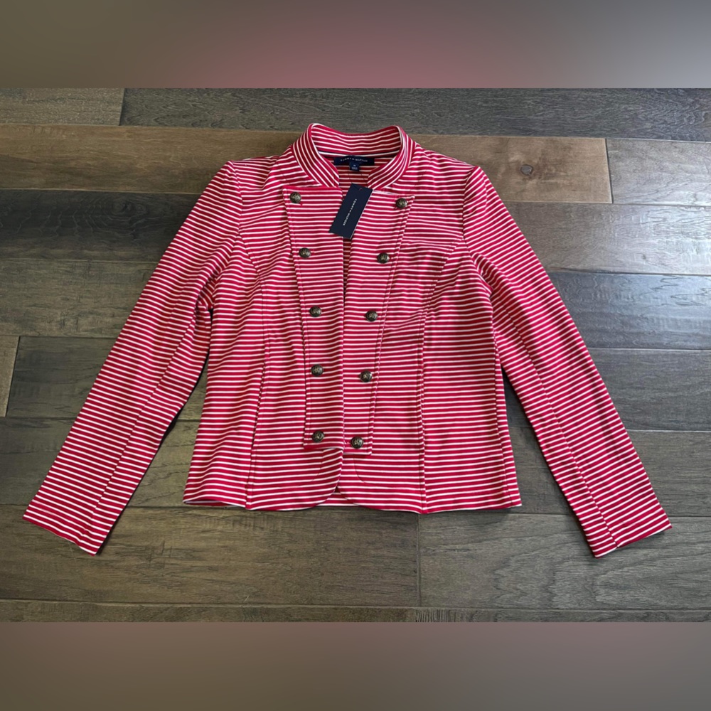 NEW Tommy Hilfiger Red/White Stripe Military Style Blazer Jacket M